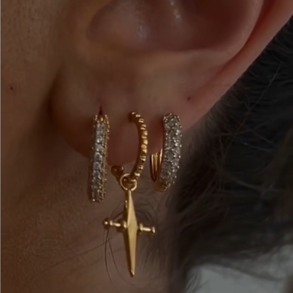 LUV AJ GOLD MINI CROSS EARRINGS DAINTY MEJURI BAUBLEBAR VANESSA MOONEY REVOLVE - Picture 4 of 16